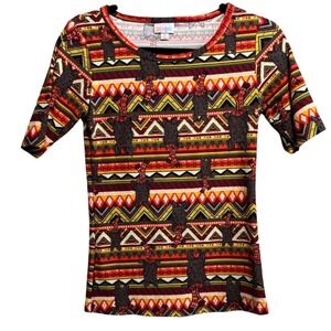 LuLaRoe Gigi Top XS Aztec Scottie Dog Print Short Sleeve Shirt NWT